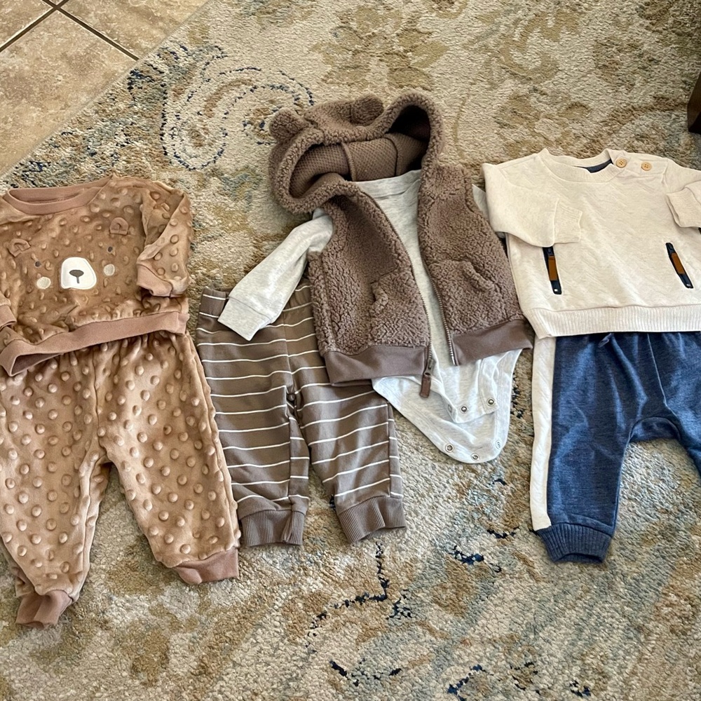 Neutral Brown Toddler Matching Set - Cozy Baby Bear Vest & Joggers